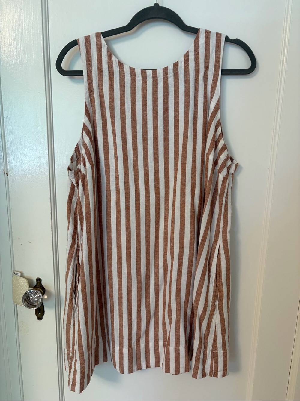Sleeveless Old Navy linen look Brown and White Vertical Stripe Tunic dress XLP